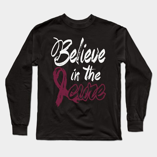 Believe In The Cure Sickle Cell Awareness Burgundy Ribbon Warrior Support Survivor Long Sleeve T-Shirt by celsaclaudio506